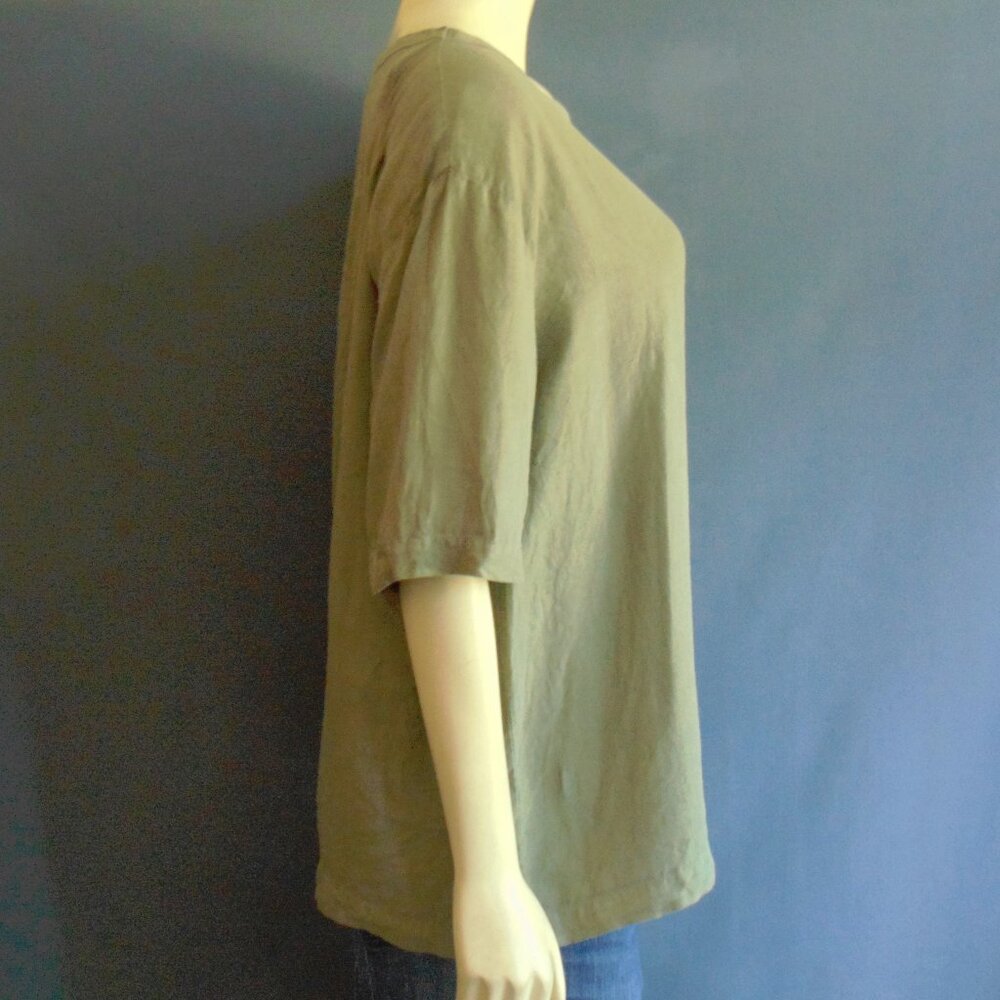 CP Shades Olive Green 100% Linen Tee Top M - Picture 5 of 8